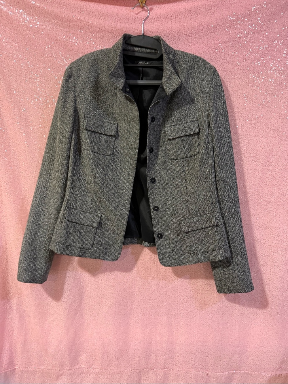 Tahari Gray Button-Front Wool-Blend Blazer K9